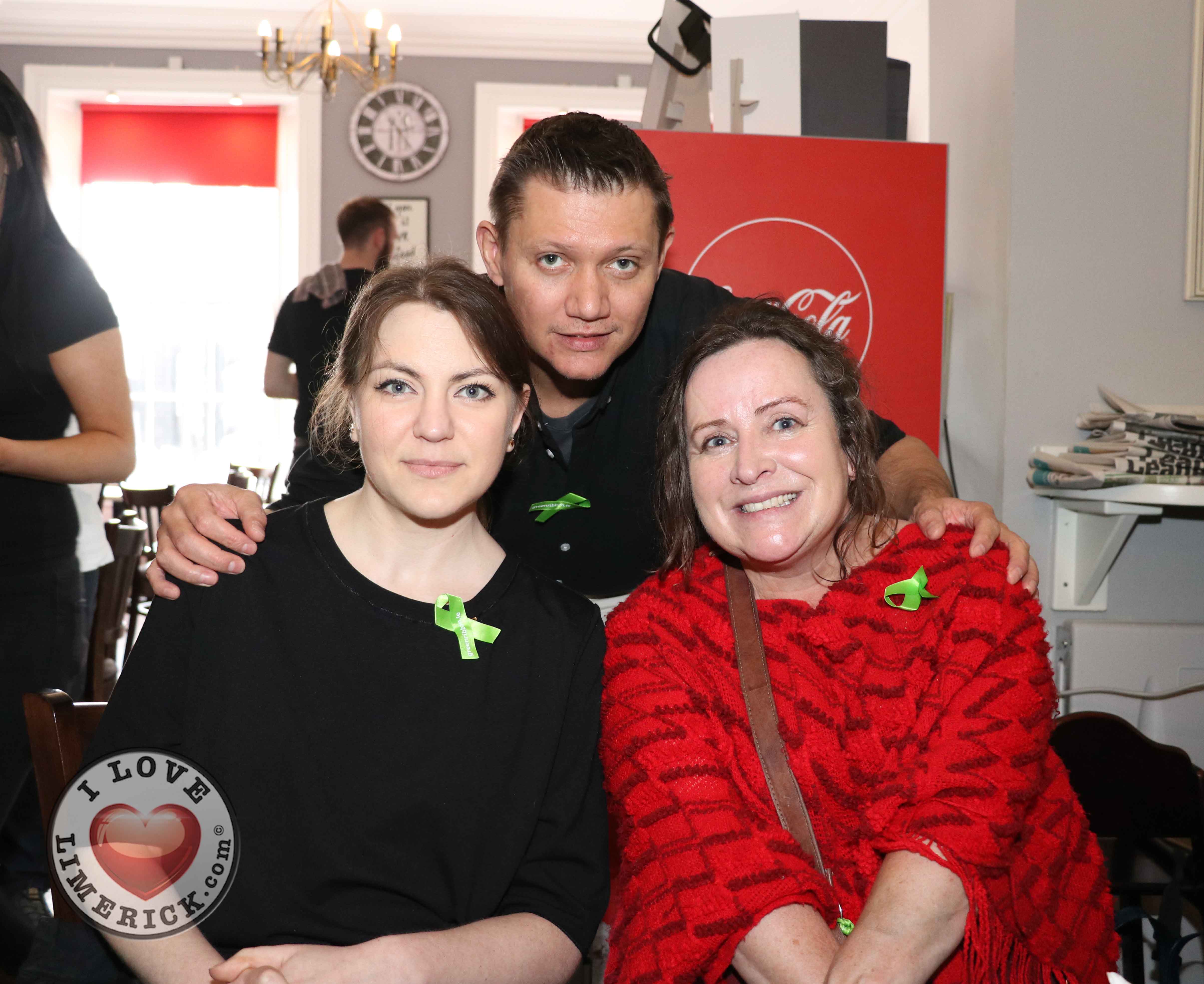 Pictured at the Ruby Sundays cafe for the EmployAbility Limerick's 'Time to Talk' day are Julian Stark, Marcel Coetzee and Amanda Clifford, A.B.C for Mental Health. Picture: Conor Owens/ilovelimerick.