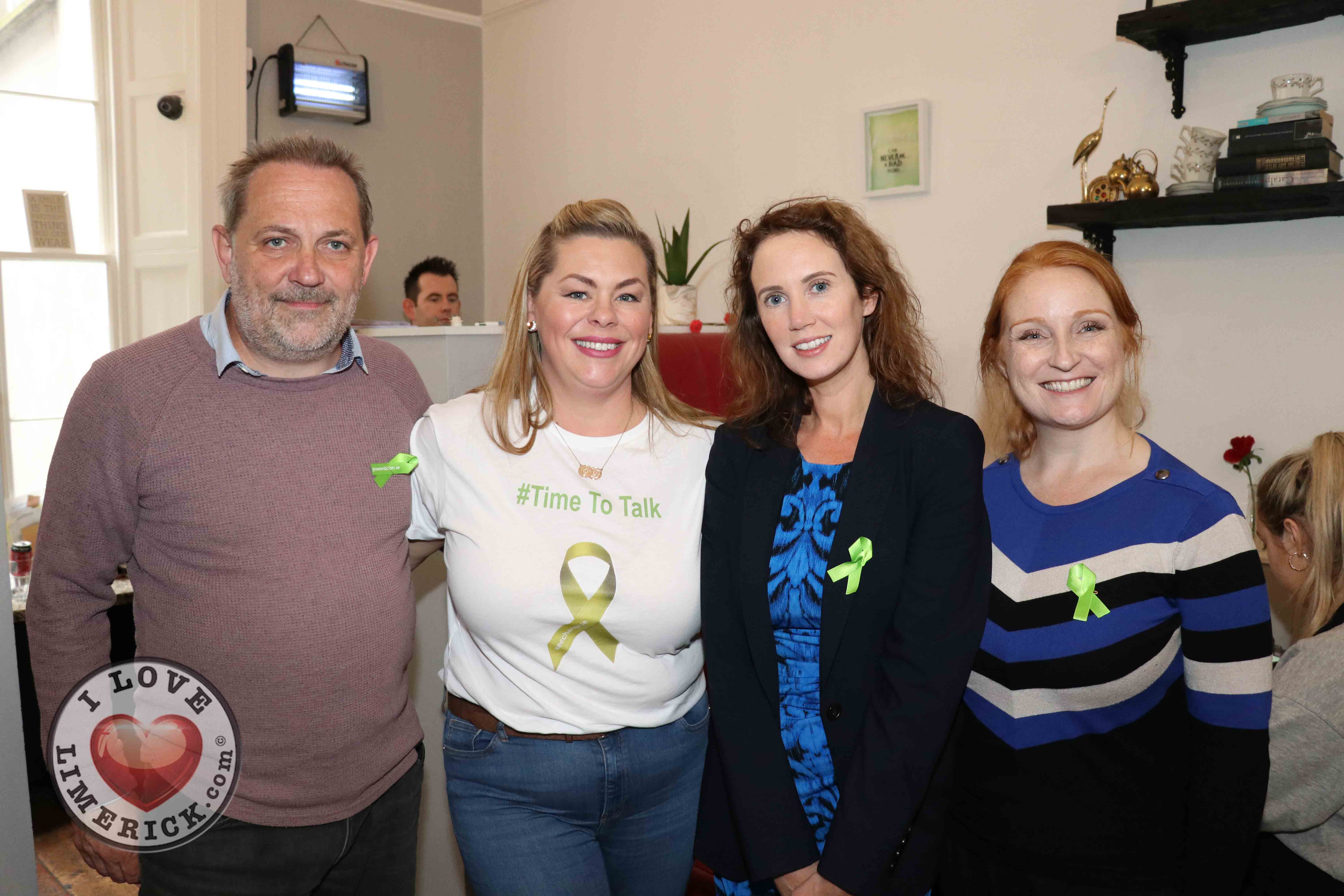 Pictured at the Ruby Sundays cafe for the EmployAbility Limerick's 'Time to Talk' day are life coach Patrick Merice, Ursula Mackenzie, EmployAbility Limerick, Mary McNamee, Limerick Chamber, and Sinead Clinton, Metis Ireland. Picture: Conor Owens/ilovelimerick.